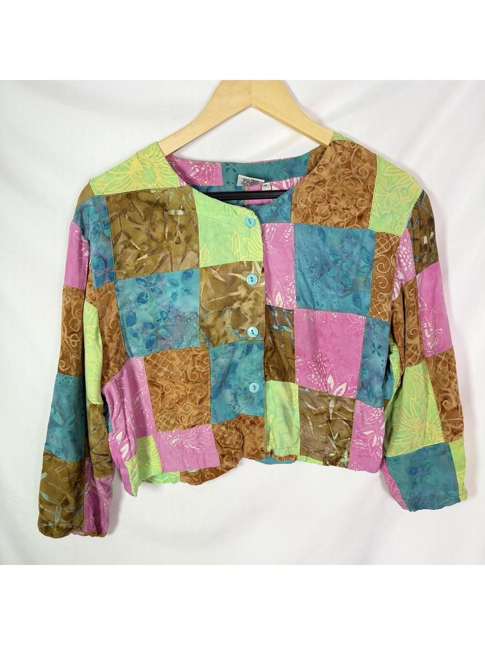 Go Fish Cropped Patchwork Top Rayon Resort Beach Boho Medium Colorful Flirty